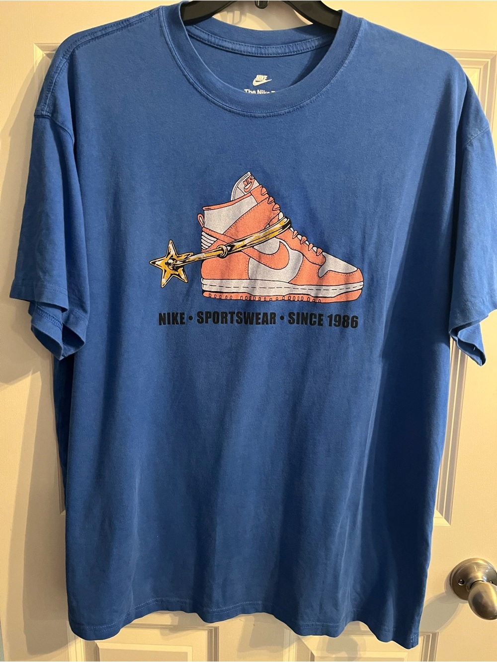 Nike Air Force One Blue Graphic T-Shirt with Coral Sneaker Print